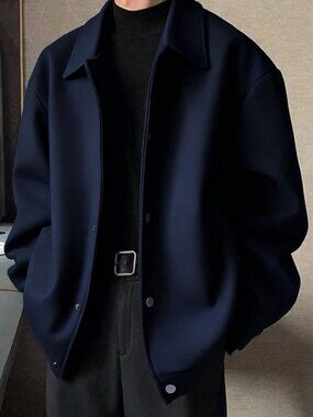 Navy Blue Loose Fit Varsity Jacket